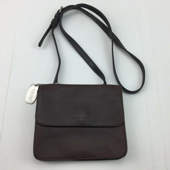 Nine West Leather Fold Over Flap Brown Crossbody
